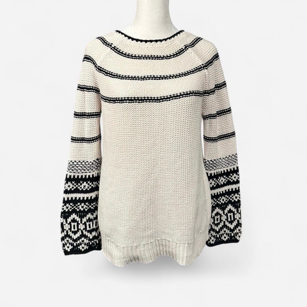 G.H. Bass White Cream Fair Isle Knit Sweater Black Nordic Pattern Size M